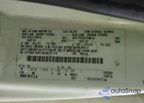 2005 Ford E-150 Commercial/Recreational из США, поврежденный, VIN 1FTRE14W15HB23179